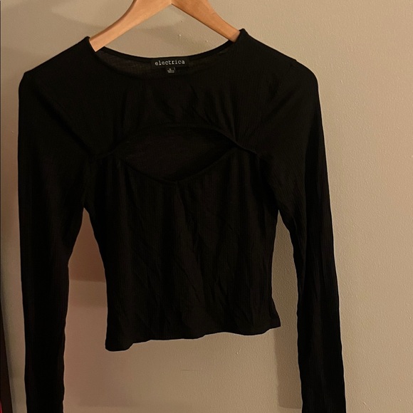Electrica Tops - Electric Family Black Ribbed Long Sleeve Cutout Top